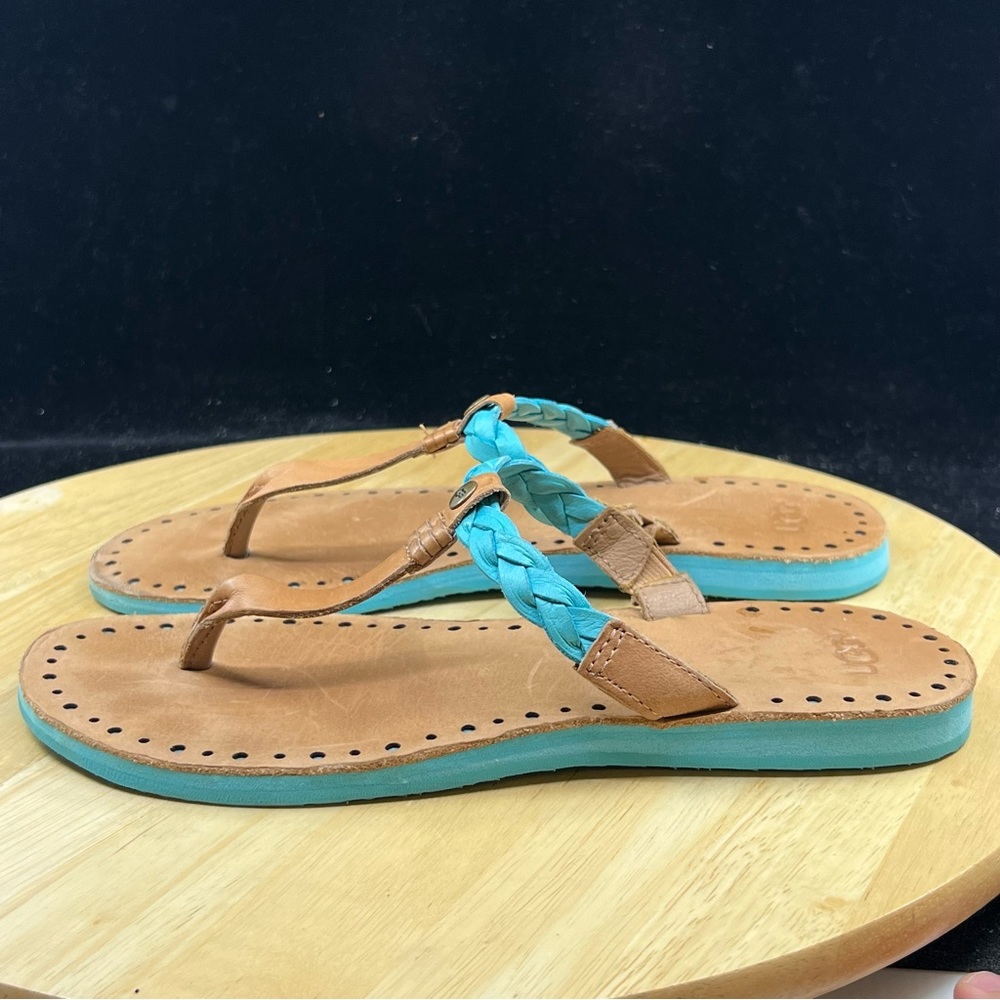 UGG Navie Sandals Women’s 8/39 Blue Braided Leather Thong Flip Flop 1004109 - Picture 6 of 9